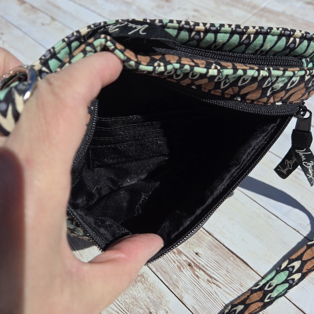 Vera Bradley Small Crossbody Bag Teal Brown Feather Print Adjustable Strap EUC - Picture 5 of 13